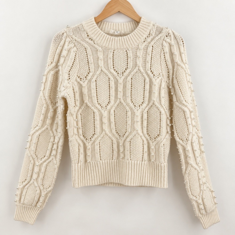 A Loves A Coquette Pearl Cable Knit Sweater Women S Cream Cottagecore Balletcore